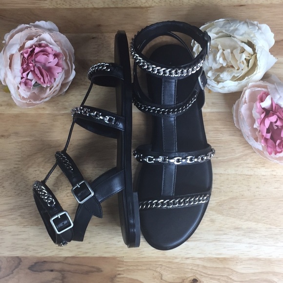 Coach Black Leather Chain Sandals 7.5 M - Picture 3 of 9